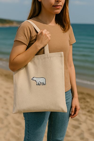 AYDK Brown Bear Embroidered Cloth Bag |   Nature Themed Durable Linen Fabric Shoulder Bag