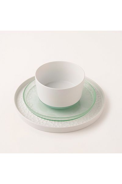 LA MESA Safa’a white and green porcelain 18 Pcs dinner set