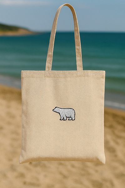 AYDK Brown Bear Embroidered Cloth Bag |   Nature Themed Durable Linen Fabric Shoulder Bag