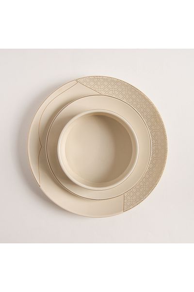 LA MESA Qourb cream porcelain 18pc dinner set with gold decal