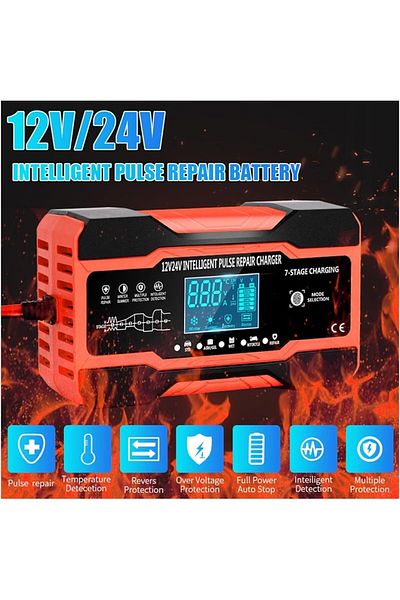 divendi-ro Car battery rectifier DP1210, 12V 10A - 24V 5A, 180W, 7-step charging, 4 functions, black with red