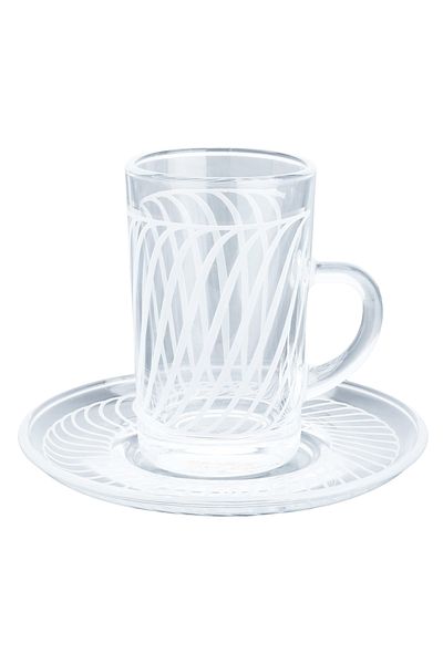 Alsaif Gallery Saif Gallery Glass Cups and Saucers Set, 100 ml, 12 Pieces - Clear