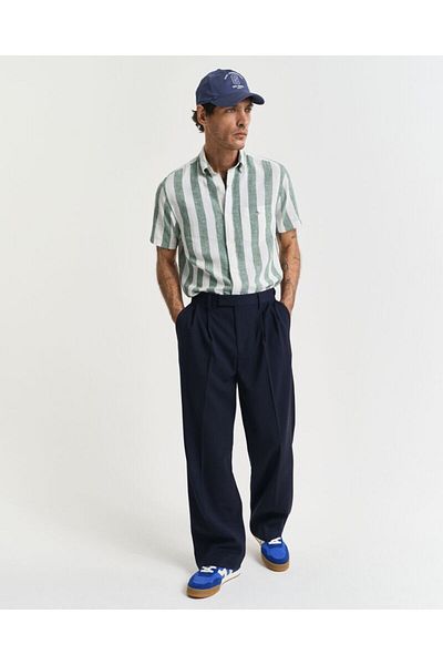 Gant Regular Fit Striped Cotton Linen Short Sleeve Shirt