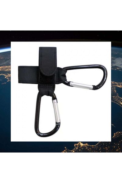 OEM Set of 2 multifunctional luggage hooks, leather/metal, black, 3 x 15 x 0.5 cm