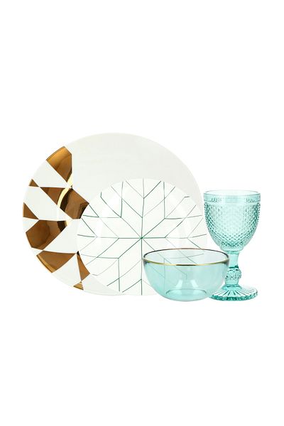 LA MESA green porcelain/glass 16 pc dinner