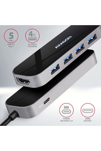Axagon SuperSpeed USB-C Combo 6in1 Hub | HMC-6H4A