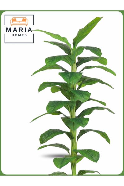 MARIA HOMES Artificial Banana Leaf Tree 200 cm – Tall Indoor Plant with Black Pot