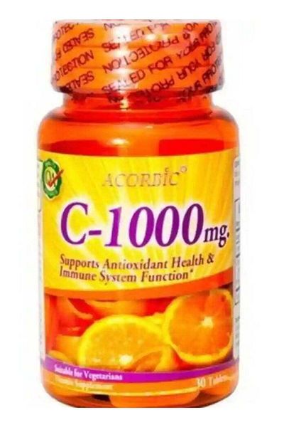 Acorbic C-1000mg Vitamin – Immunity Booster & Skin Whitening Supplement – 30 Vegetarian Tablets