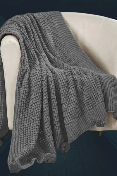 DOUX HOME Thessaloniki 10 Pompom Knitwear Knitted Tv Blanket 130 X 170 cm