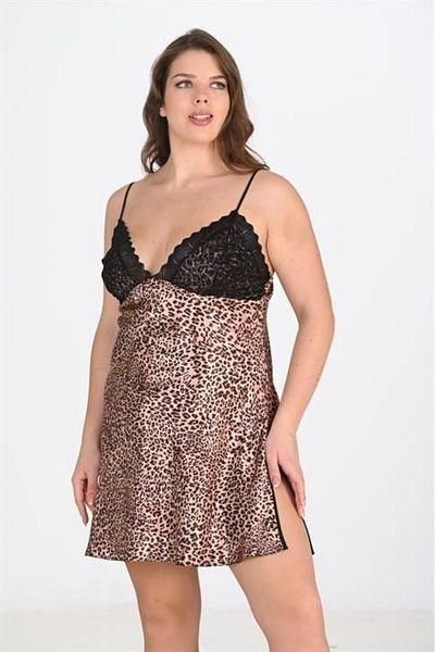 ALFA AKSESUAR 03 Plus Size 2-Piece Leopard Dressing Gown Set