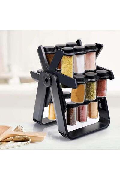 divendi-ro Rotating spice organizer, with 18 jars, ABS+PP+ glass, black