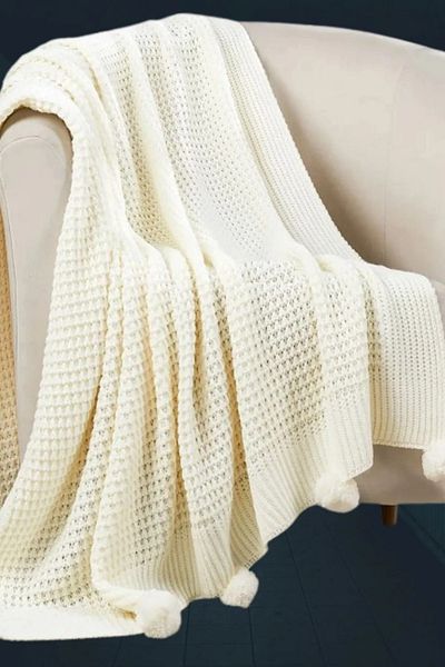 DOUX HOME Selanik 10 Pompom Tricotaj Pătură TV 130 X 170 Cm