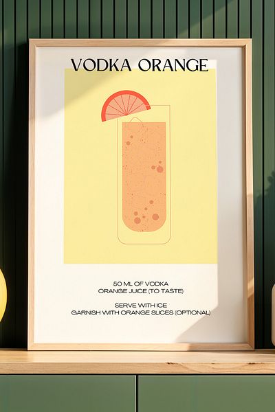 HİGUERA Vodka Colorată Cocktail Portocaliu BAR Tablou de perete de bucătărie cu cadru din lemn natural