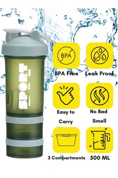 Prime by Javaudan SPORT Protein Shaker Bottle Portable Supplement Mixer Cup with Powder Storage for Running Cycling Fi