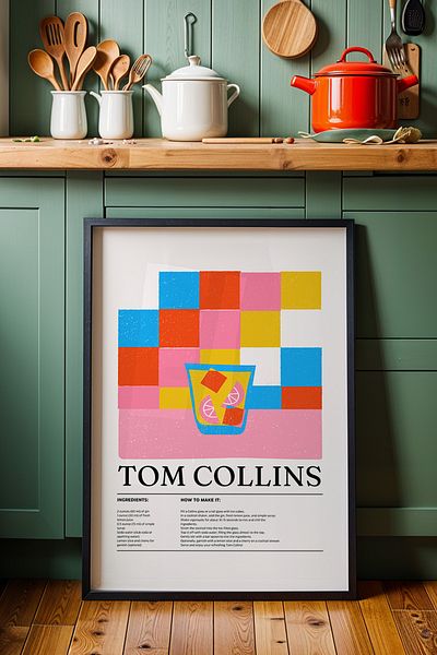 HİGUERA Tom Collins BAR Tablou de perete pentru bucătărie cu cadru din lemn natural