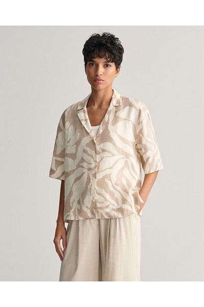 Gant Relaxed Fit Palm Print Linen Short Sleeve Shirt
