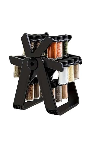 divendi-ro Rotating spice organizer, with 18 jars, ABS+PP+ glass, black