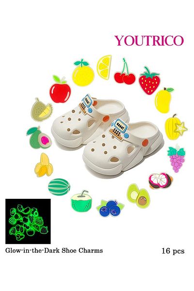 Youtrico 16pcs Glow-in-the-Dark Fruit Jibbitz Charms for Crocs - Slipper Ornament