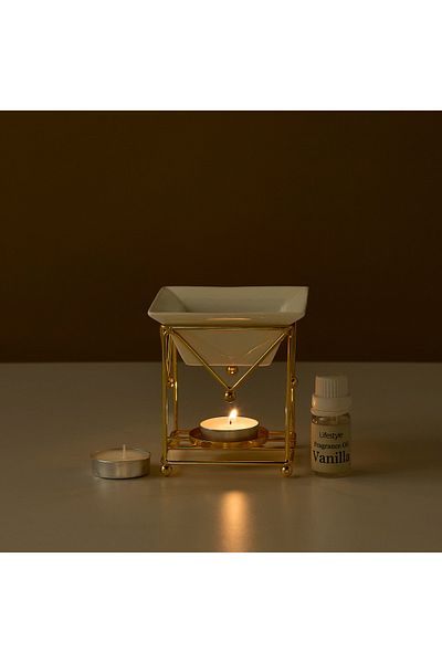 Lifestyle Metal Oil Burner with Tealight Candle and Fragrance Oil Gift Set