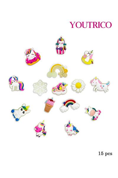 Youtrico 15pcs Dreamy Unicorn Glow-in-the-Dark Jibbitz Charms for Crocs - Slipper Ornament