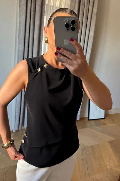 Tuba Butik Zero Sleeve Blouse with Pile Detail