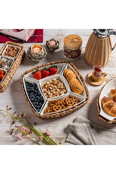 LA MESA 5Pcs Section Tray With Sea Grass Basket