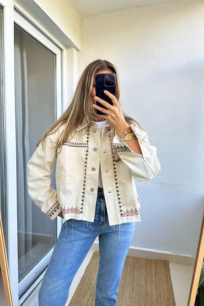 My Blog Ecru Embroidered Gabardine Shirt - 7187