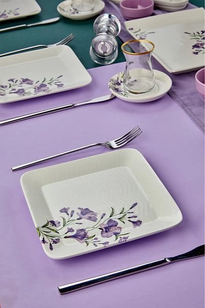 Erbaşlar Lilac Ivy 21 Piece Square Breakfast Set for 6 Persons, Set