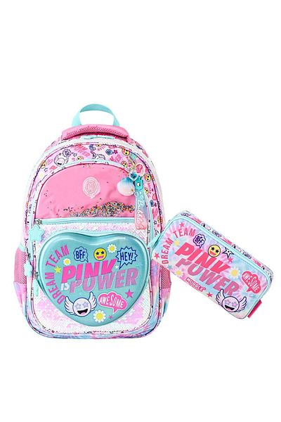 MUGGLE 4 Compartment Pink Power School Bag + Pen Holder