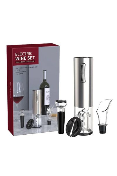 divendi-ro Electric wine corkscrew, USB charging, 4 in 1, stainless steel, silver