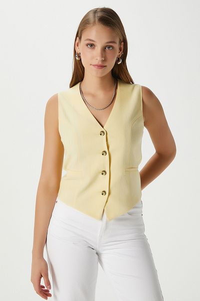 Ritnice Women's Hera Linen Cotton Lined Yellow Vest