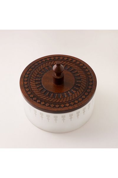 Dallaty Glass Dates Pot With Wood Lid M, Brown 15*15*13Cm