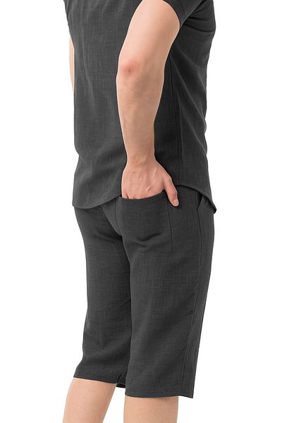 monox Set Capri sub genunchi cu cămașă mecanică de in pentru bărbați