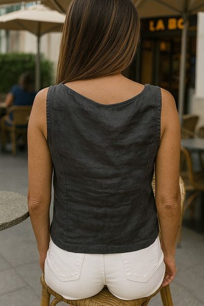 LaraLisa Collection Linen Buttoned Black Women's Vest