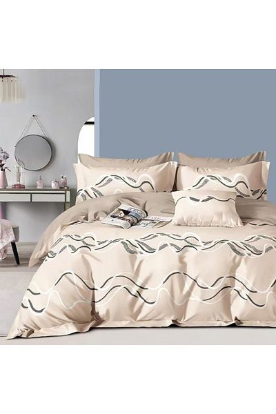 Pucioasa 100% cotton percale bed linen for 1 person, beige with lines