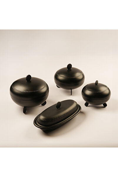 LA MESA Metal Serve Bowl With Lid Black Plated 12*12*12Cm, Black