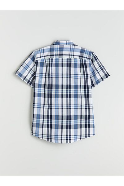 LC Waikiki Indigo Regular Fit Short Sleeve Plaid Poplin Men's Shirt