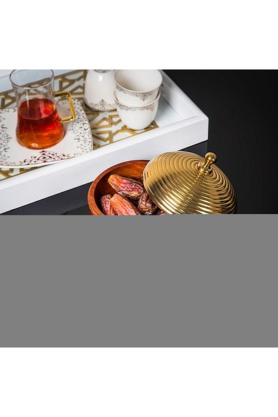 Generic وعاء تمر خشبي مع فولاذ، لون ذهبي