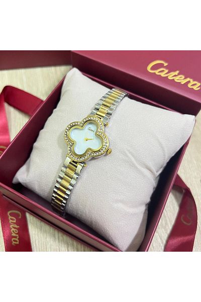 catera Women's watch with a silver and gold steel strap and a white dial