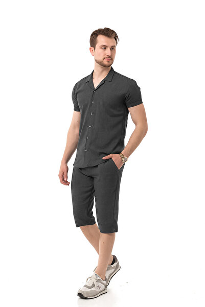 monox Men's Mechanical Linen Shirt Below Knee Capri Suit