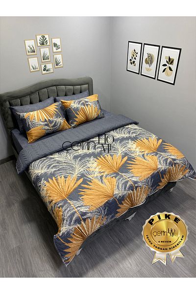 Çetinhome 4 Seasons Double Quilted Pique Set, Duvet Cover Set |   Fitted Sheet, 4 Pillowcases
