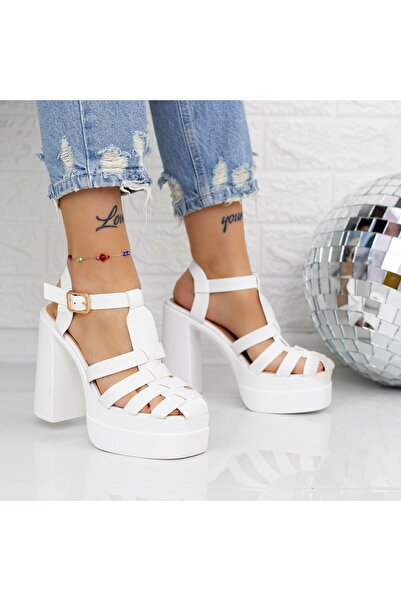 Botinelli Sandale Dama cu Toc gros si Platforma TN-39 Alb