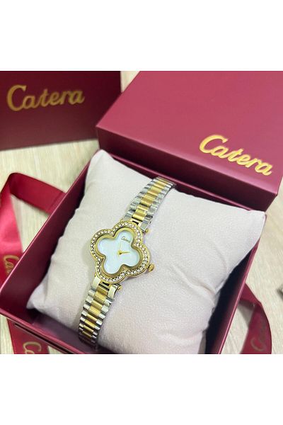 catera Women's watch with a silver and gold steel strap and a white dial
