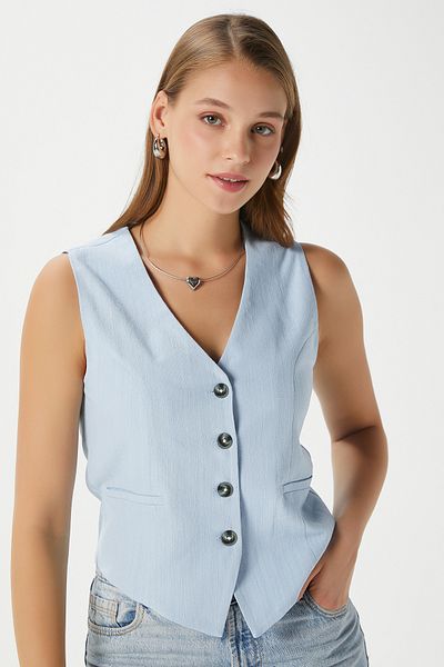 Ritnice Women's Hera Cotton Lined Blue Linen Vest