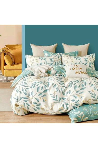 Pucioasa 100% cotton percale bed linen, 1 person, Sulphur, Leaves 3