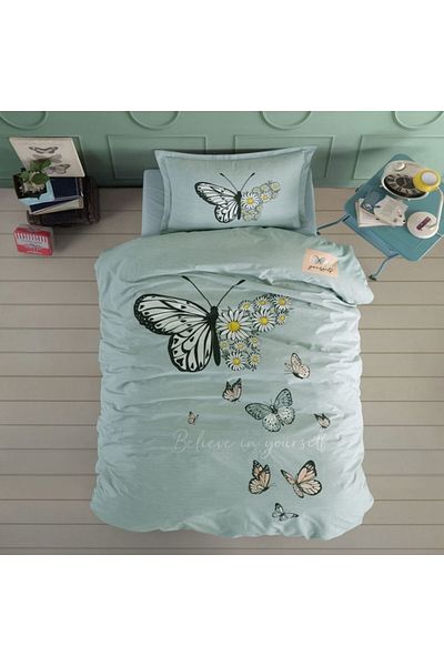 Pucioasa Single bed linen with butterflies, 100% cotton ranforce, Pucioasa, Daisy Love Green