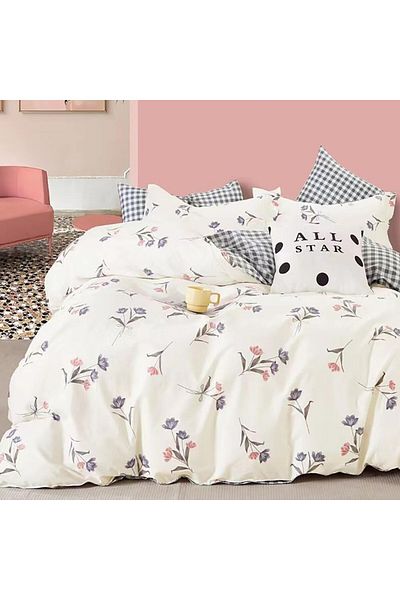 Pucioasa 100% cotton percale bed linen for 1 person, purple flowers