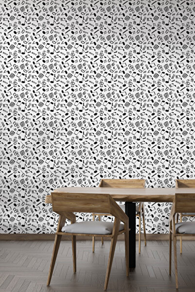 dreamwall Siyah Beyaz Müzik Notası Desenli Duvar Kağıdı