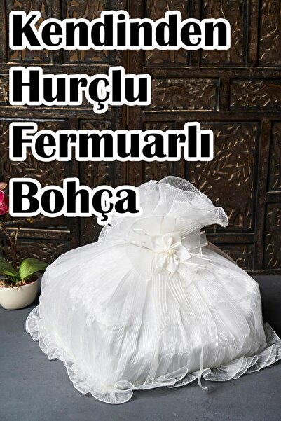 Dantelux Kendinden Hurçlu Fırfırlı Büzgülü Özel Gelin Bohçası - Ekru