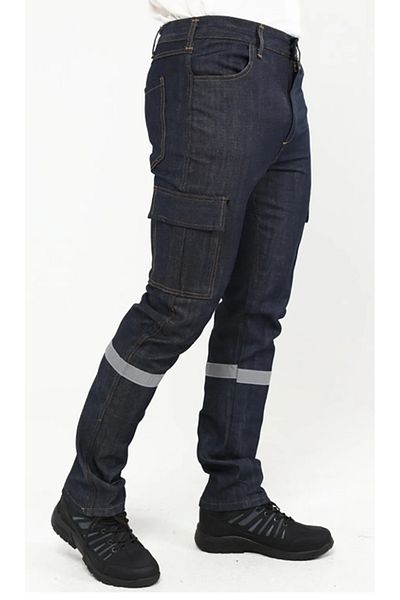 Çamdalı İş Elbiseleri Τζιν παντελόνι 9,5 ουγγιών Lycra Slim Fit με τσέπη Reflective Work Denim Navy Blue